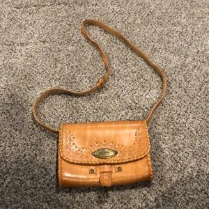 Raw Etched Tan Leather Crossbody/Clutch